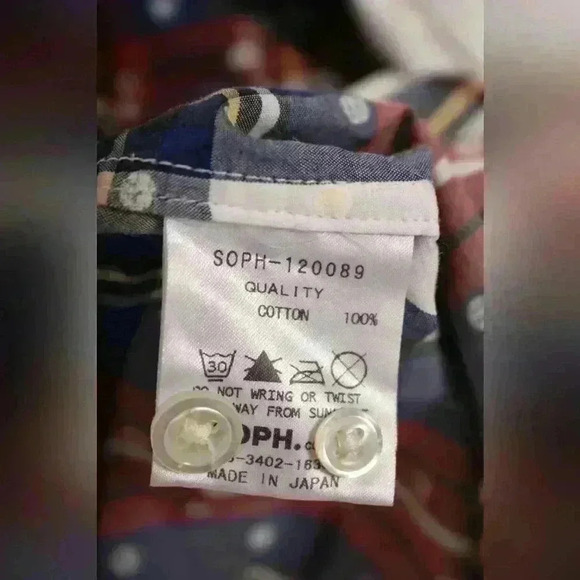 SOPHNET White  Blue Red Polka Dot Tartan Cotton Button Down Shirt Med 38 Japan - Picture 8 of 9